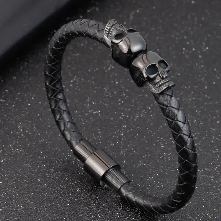 ❗️ EXCLUSIVO ❗ | Skull™ Pulsera de cuero con calavera negra SkeletonHD