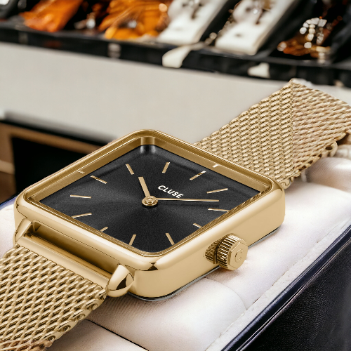 ❗️ Nuevo Producto ⚜️ | LuxeSet™ - Reloj La Tétragone Mesh negro y dorado🧩💖