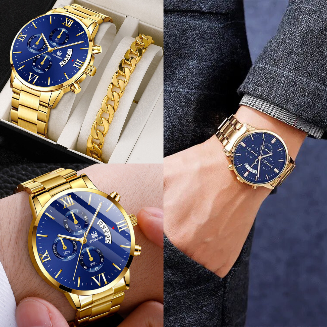 LANZAMIENTO EXCLUSIVO | Reloj de Negocios Dorado de 2 Piezas y Pulsera Para el Lujo 💎