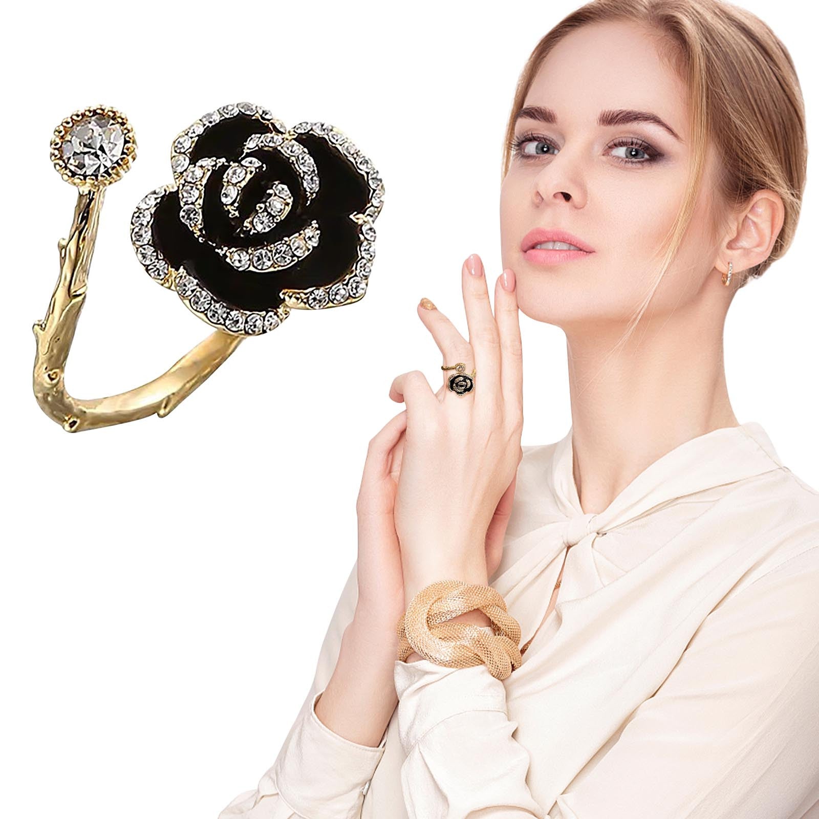 🔥 OFERTA EXCLUSIVA | Petal™ Anillo de circonita ajustable en oro rosa negro