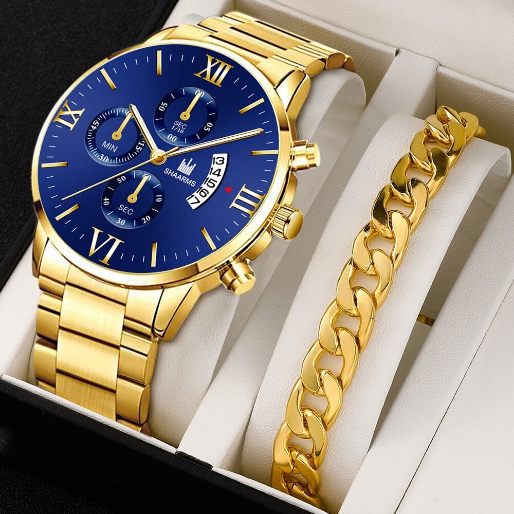 LANZAMIENTO EXCLUSIVO | Reloj de Negocios Dorado de 2 Piezas y Pulsera Para el Lujo 💎